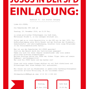 Einladung zum Ehemaligentreffen der 1972er Jusos am 20.11.2016.